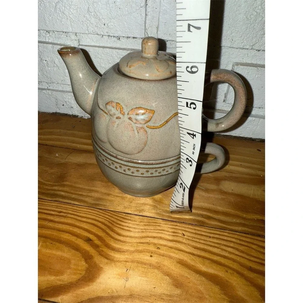 Vintage Stoneware Teapot & Cup Set for one Embossed fruit and‎ vine Design